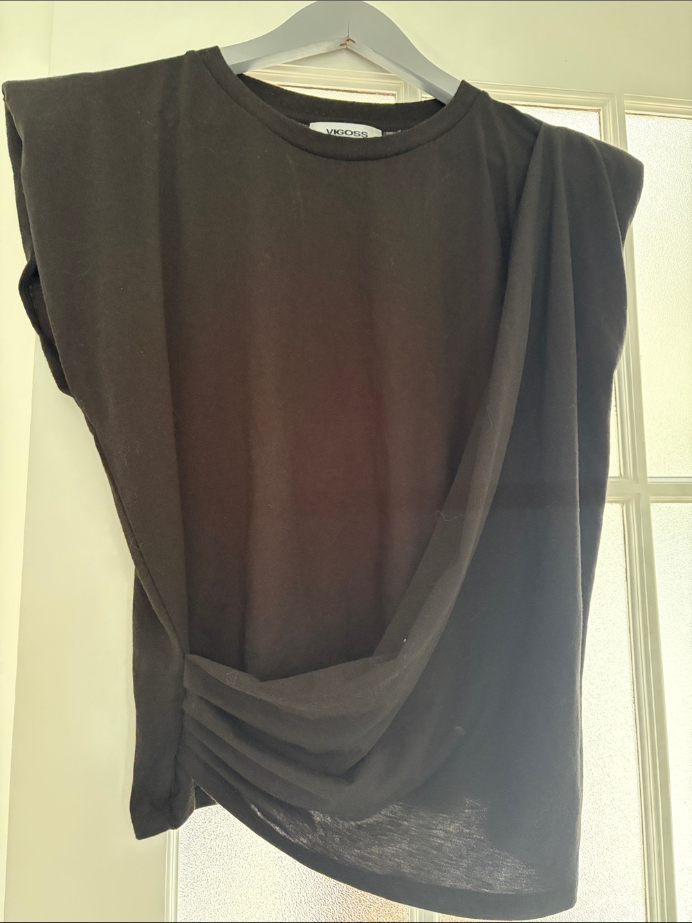 B.Vigoss Black Draped Shoulder Tank